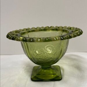 Vintage Green Glass Pedestal Bowl